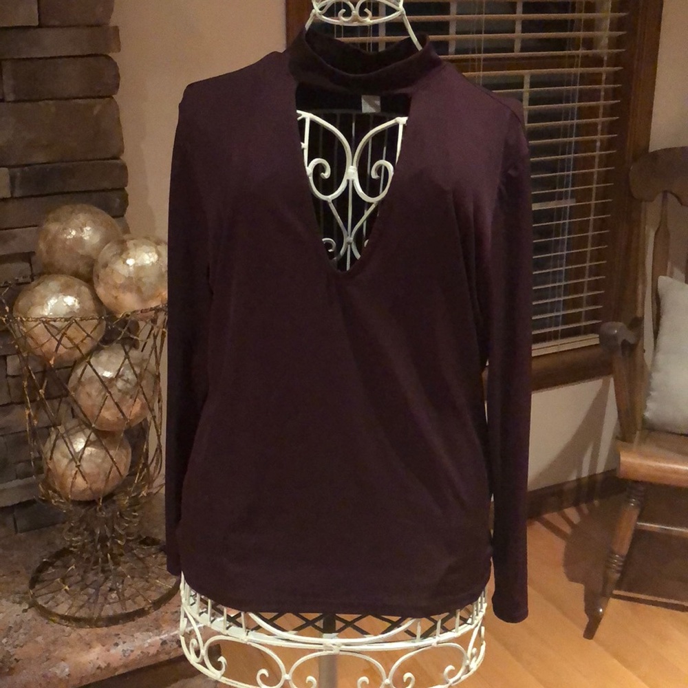 H&M Choker Long Sleeve Blouse in Eggplant Purple